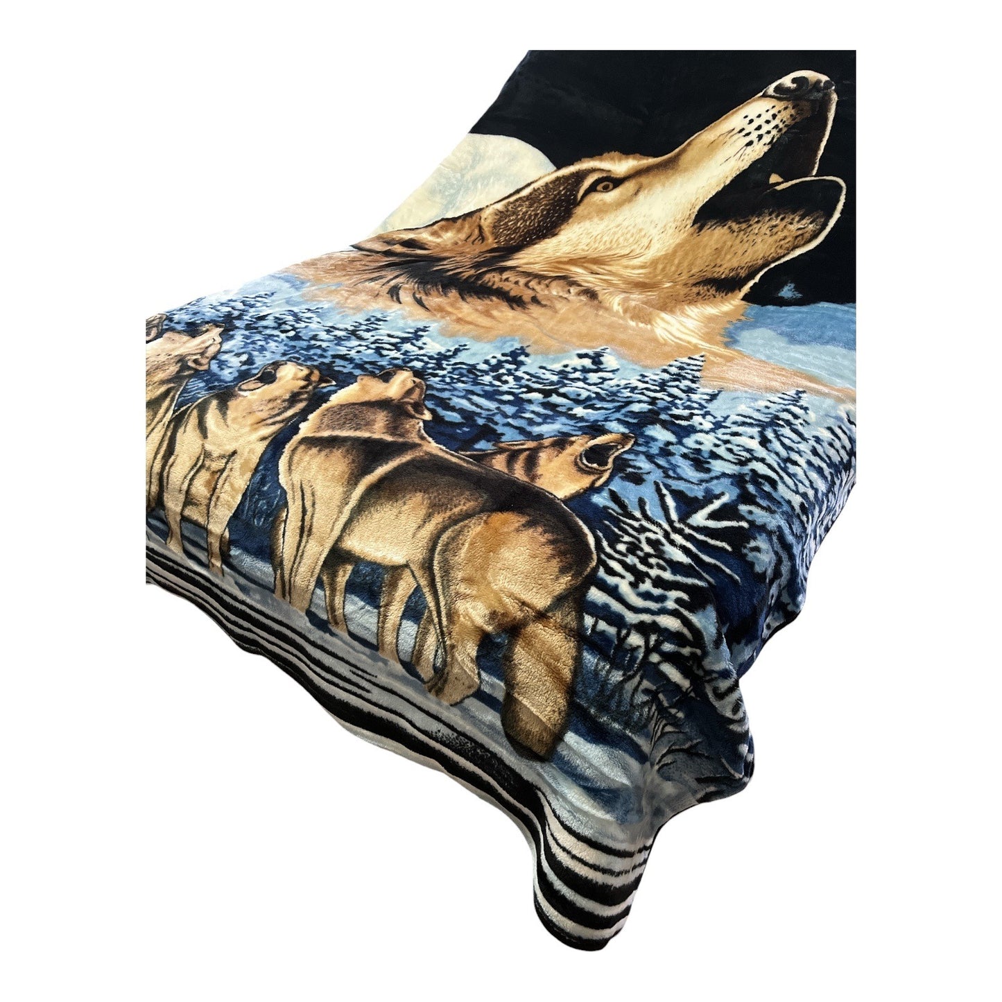 Vintage HAMA Wolf Blanket Made in Korea Super Soft Acrylic Large Throw