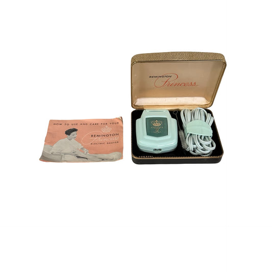 Vintage Remington Princess Electric Shaver Mint Green with Case Manual Tested Working