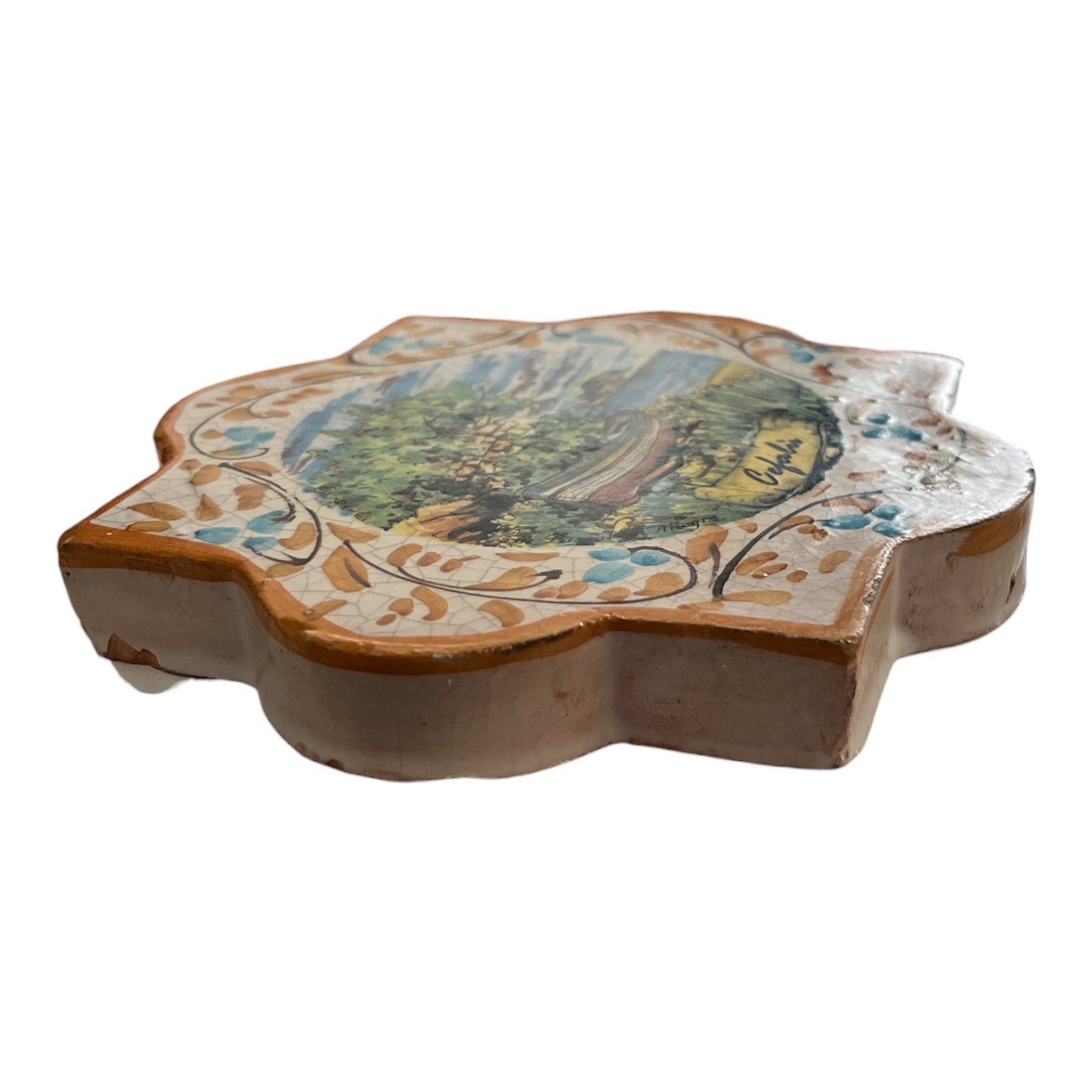 Hand Painted Cefalù Sicily Ceramic Tile Trivet Wall Plaque 6 Inch Italian Coastal Scene