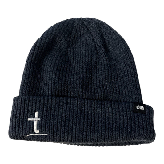 The North Face Blue Gray Knit Beanie Hat Unisex One Size Ribbed Cuff Custom T Embroidery