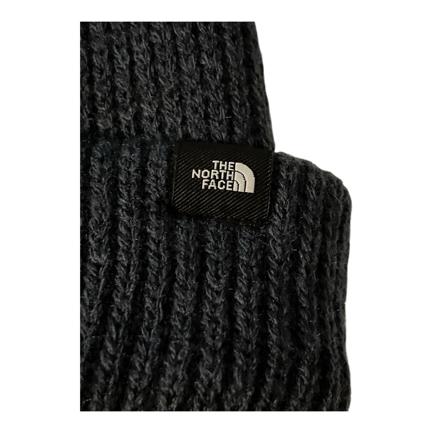 The North Face Blue Gray Knit Beanie Hat Unisex One Size Ribbed Cuff Custom T Embroidery