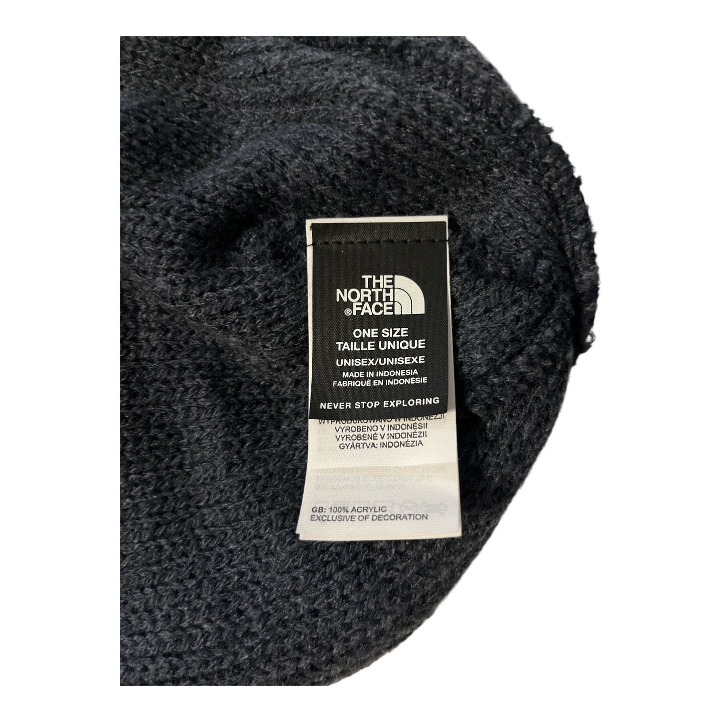 The North Face Blue Gray Knit Beanie Hat Unisex One Size Ribbed Cuff Custom T Embroidery