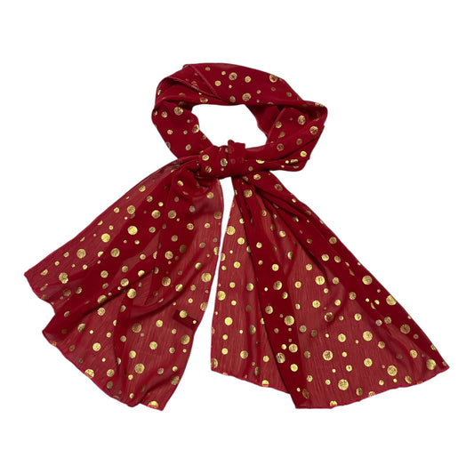 Amtal Red Sheer Scarf with Gold Polka Dots – 62” x 17” – Holiday Party Accessory – Lightweight Vintage Style Shawl
