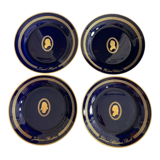 VTG 4 Bing & Grøndahl Copenhagen Porcelain Composer Plates – Cobalt Blue & 22K Gold