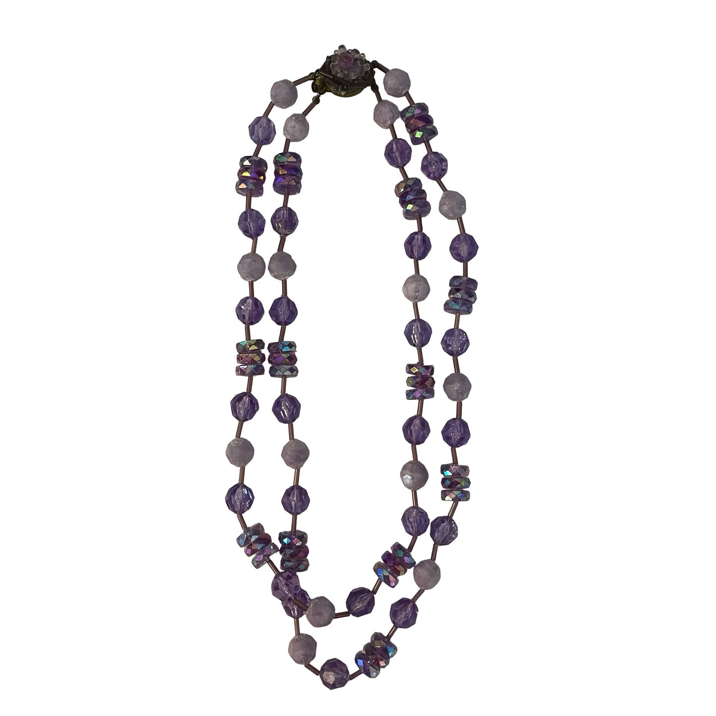 Vintage West Germany Purple Beaded Necklace Double Strand Glass 18 Inch