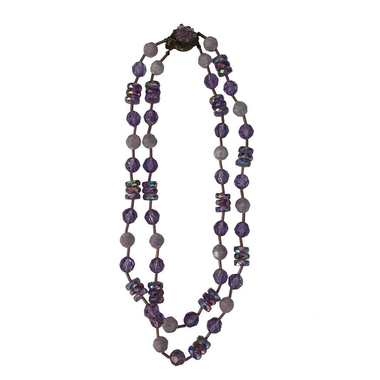 Vintage West Germany Purple Beaded Necklace Double Strand Glass 18 Inch