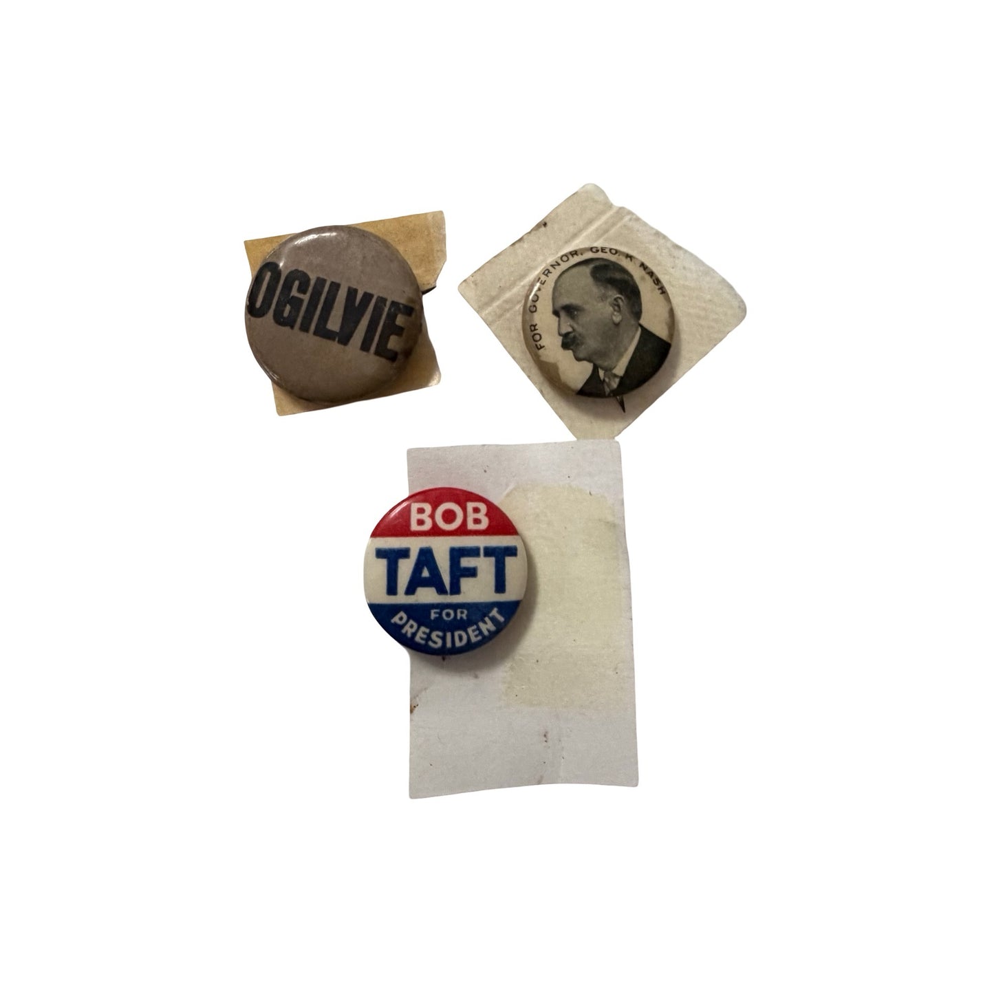 Lot of 3 Vintage Political Campaign Pinback Buttons Bob Taft Ogilvie George Nash