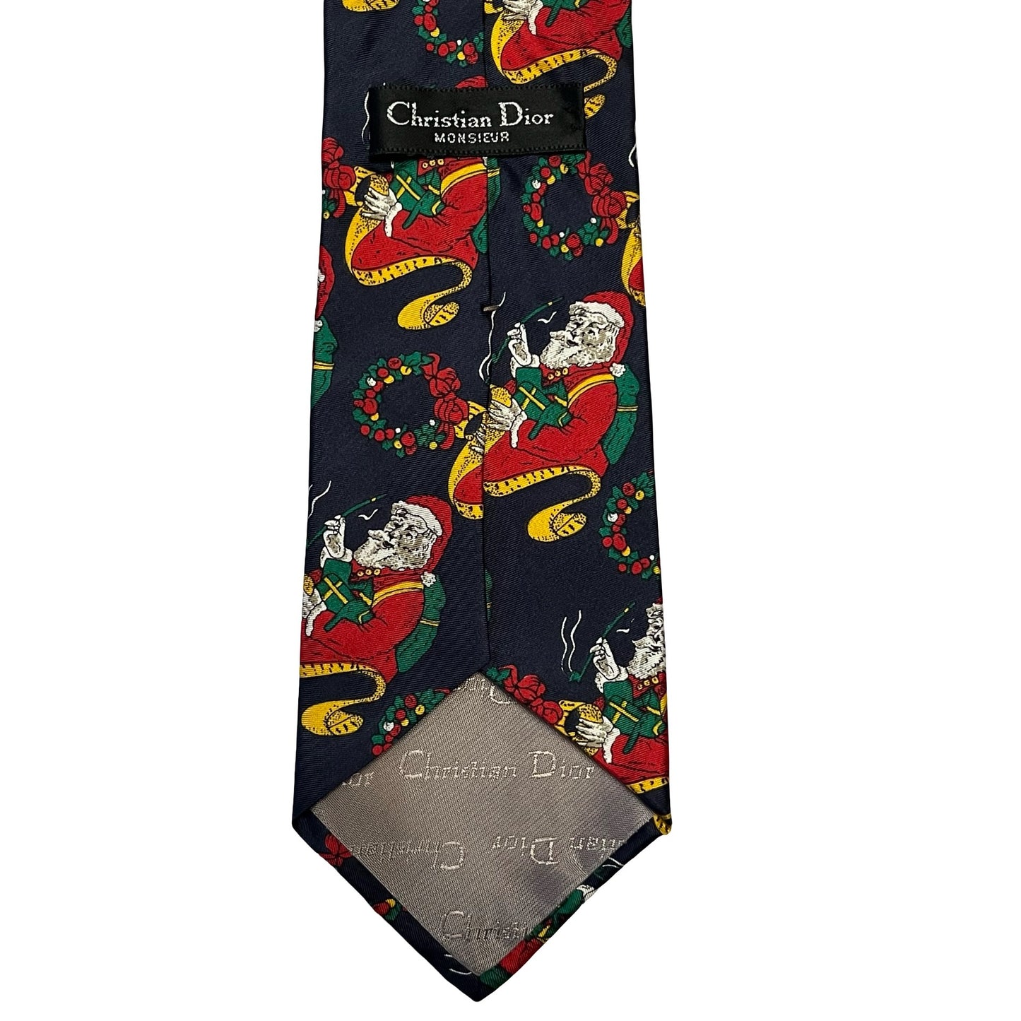 Christian Dior Monsieur Christmas Tie Santa Wreath Silk Italy USA Holiday Necktie