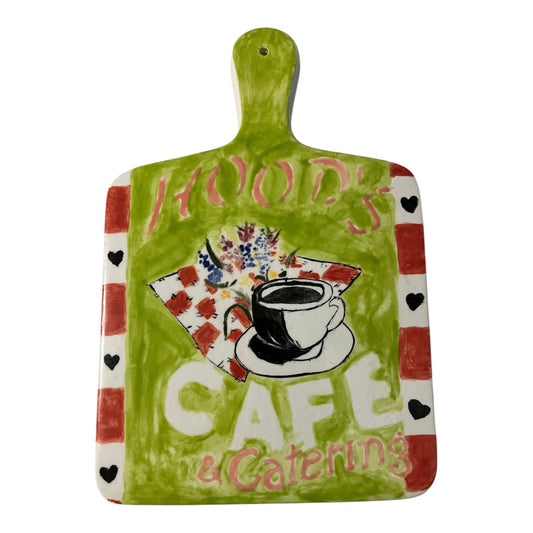 Hand Painted Ceramic Wall Paddle Hood’s Café & Catering Folk Art Kitchen Decor 1997
