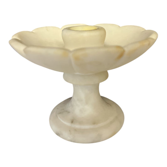Vintage Italian Alabaster Candle Holder – Handcarved by Prof. G. Bessi – Volterra, Italy – 4.5”