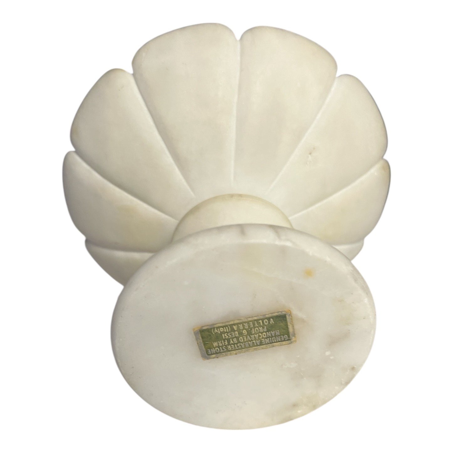 Vintage Italian Alabaster Candle Holder – Handcarved by Prof. G. Bessi – Volterra, Italy – 4.5”