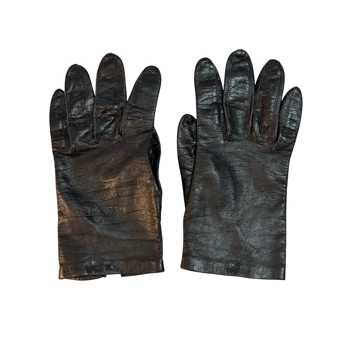 Vintage Black Leather Lined Dress Gloves Mid Century Women's 8 Inch Size B