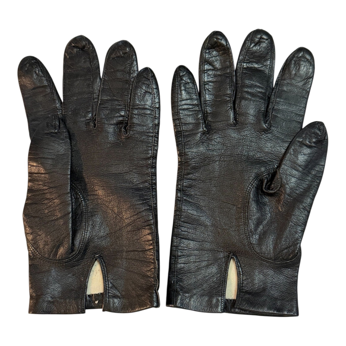 Vintage Black Leather Lined Dress Gloves Mid Century Women's 8 Inch Size B