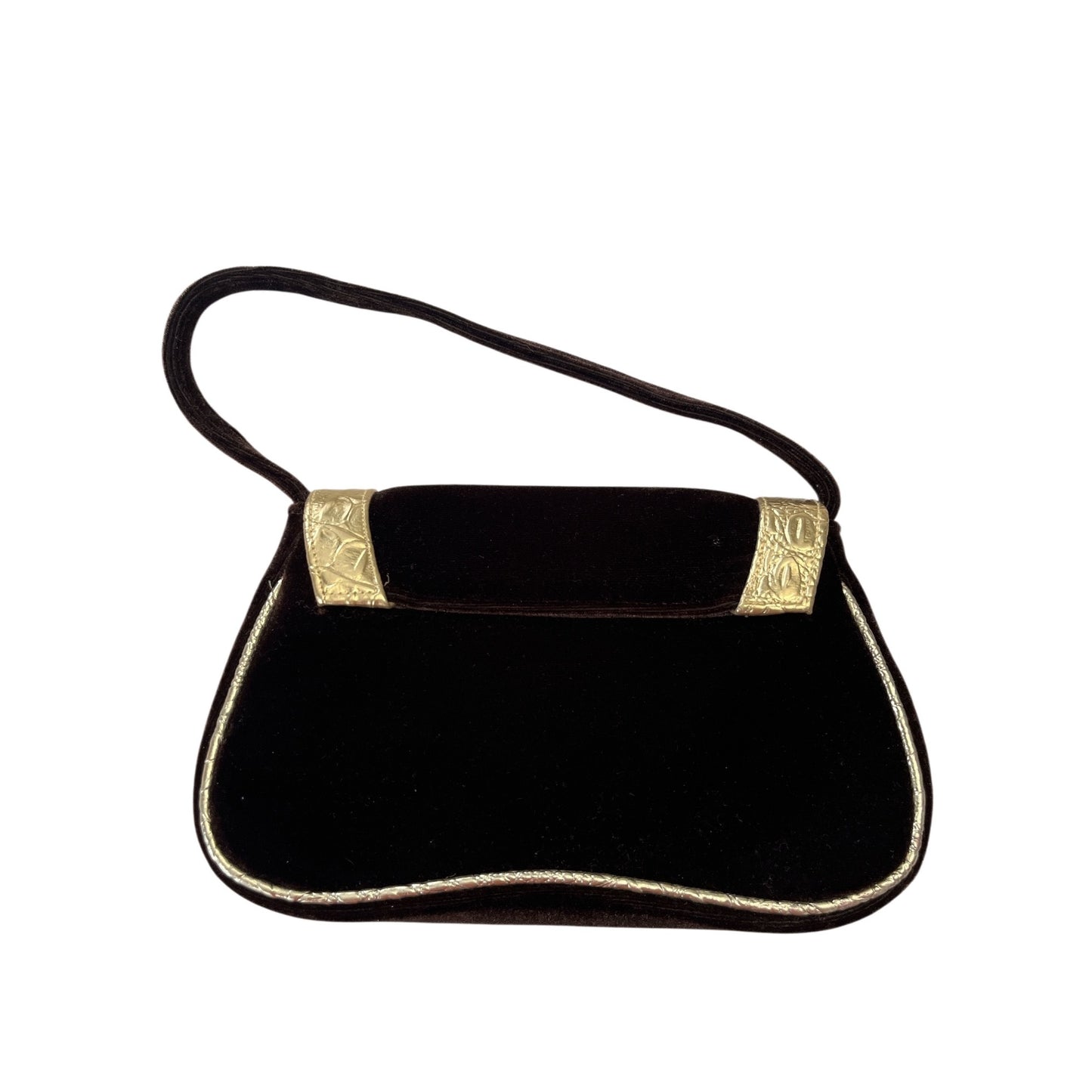 Vintage Kate Landry Dark Brown Velvet Evening Bag Gold Trim Rhinestone Bow