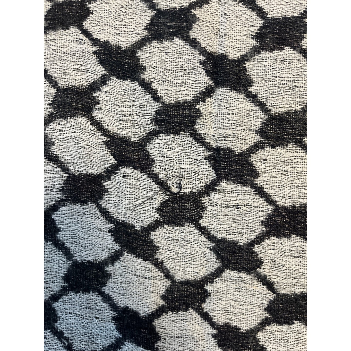 1980s–1990s Black & White Woven Shawl with Decorative Faceted Black Gems