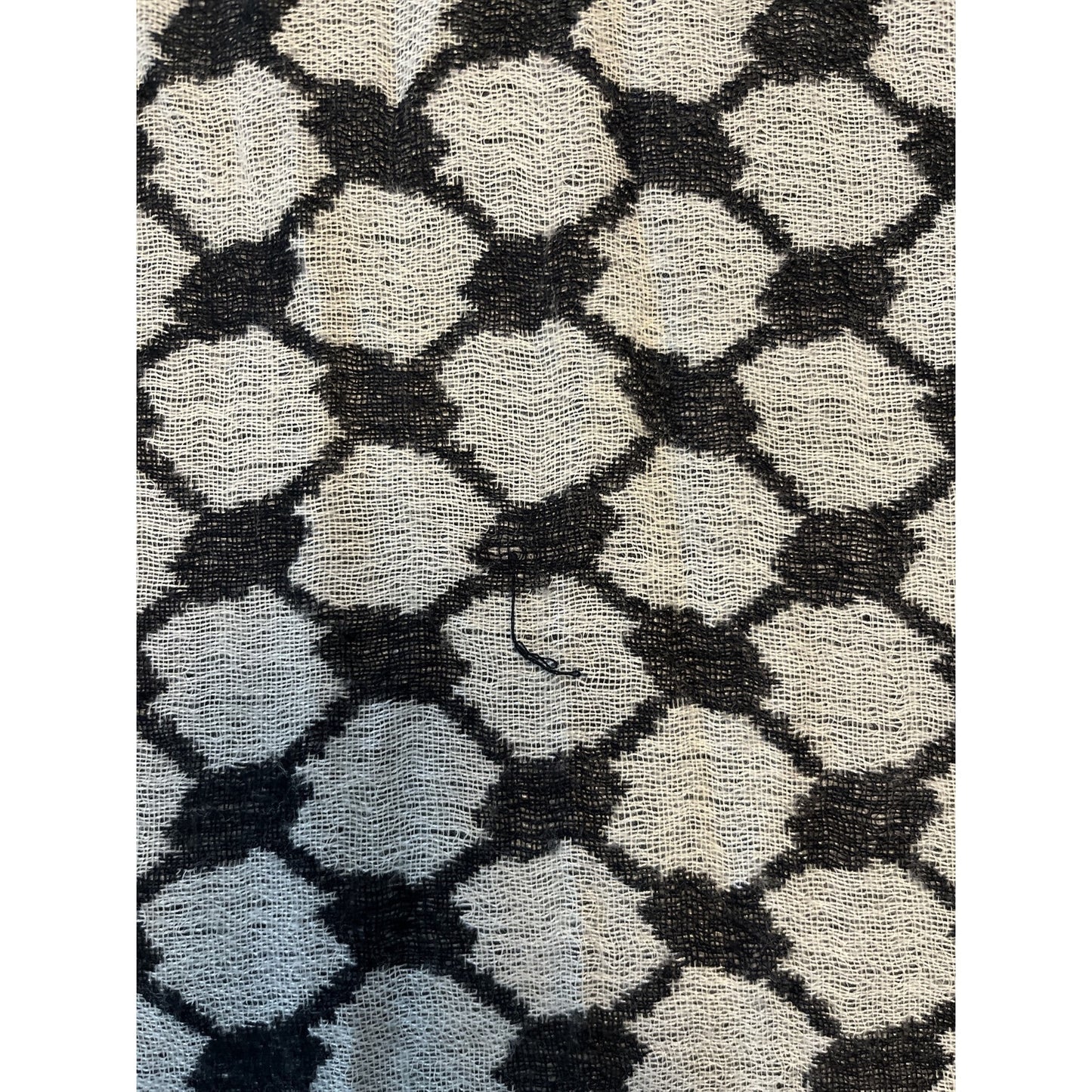 1980s–1990s Black & White Woven Shawl with Decorative Faceted Black Gems