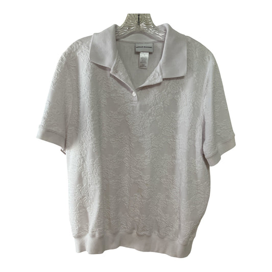 Alfred Dunner Women’s Size L Textured Knit Polo Top – White Floral Jacquard