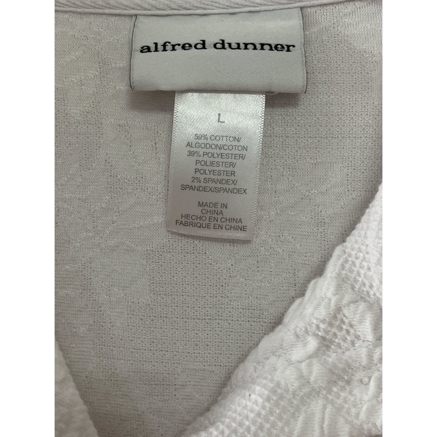 Alfred Dunner Women’s Size L Textured Knit Polo Top – White Floral Jacquard