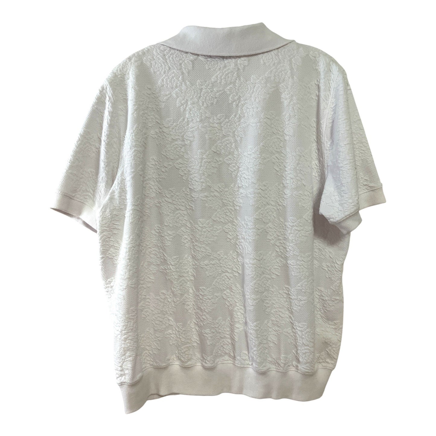 Alfred Dunner Women’s Size L Textured Knit Polo Top – White Floral Jacquard