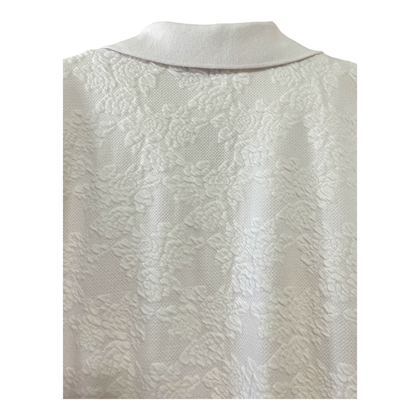Alfred Dunner Women’s Size L Textured Knit Polo Top – White Floral Jacquard