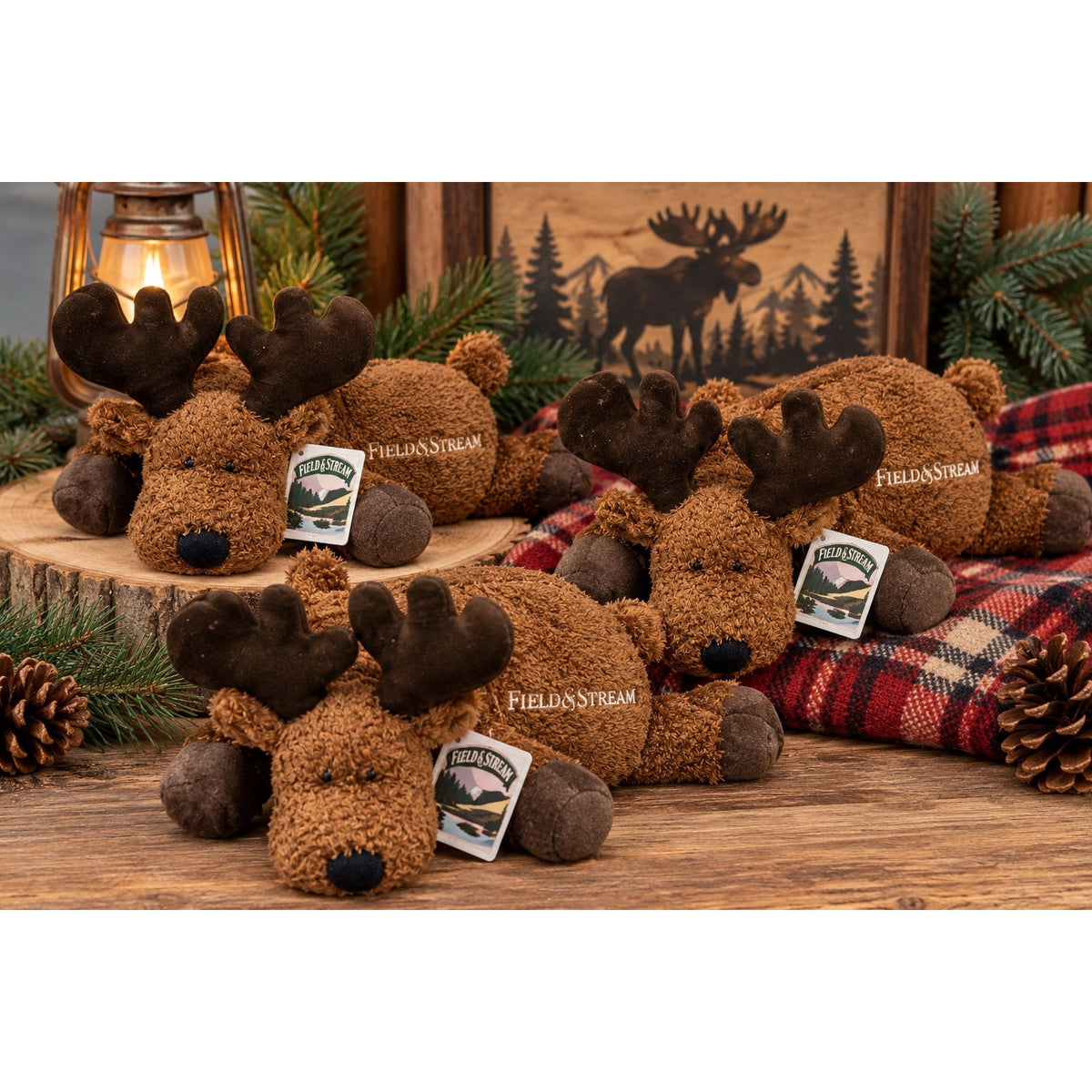 Field & Stream Moose Plush Stuffed Animals Brown Beanie Lot of 3 Tags