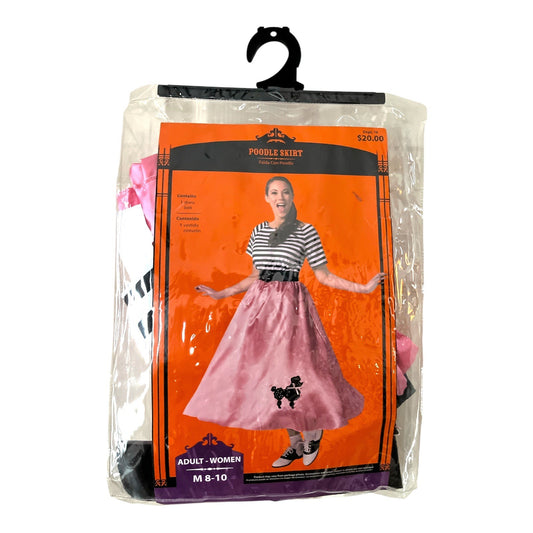 1950s Poodle Skirt Costume Dress – Pink Skirt with Black & White Striped Top – Women’s M (8–10)