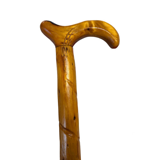 Vintage Hand Carved Wooden Walking Cane Rustic Crook Handle Spiral Shaft 35"