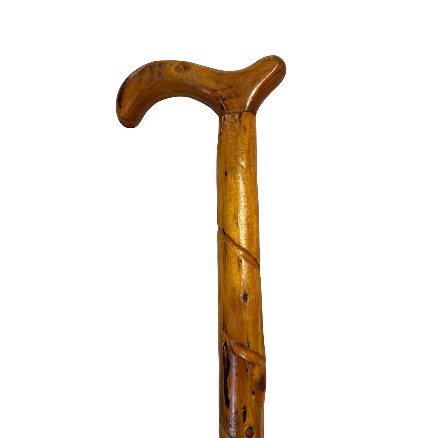 Vintage Hand Carved Wooden Walking Cane Rustic Crook Handle Spiral Shaft 35"