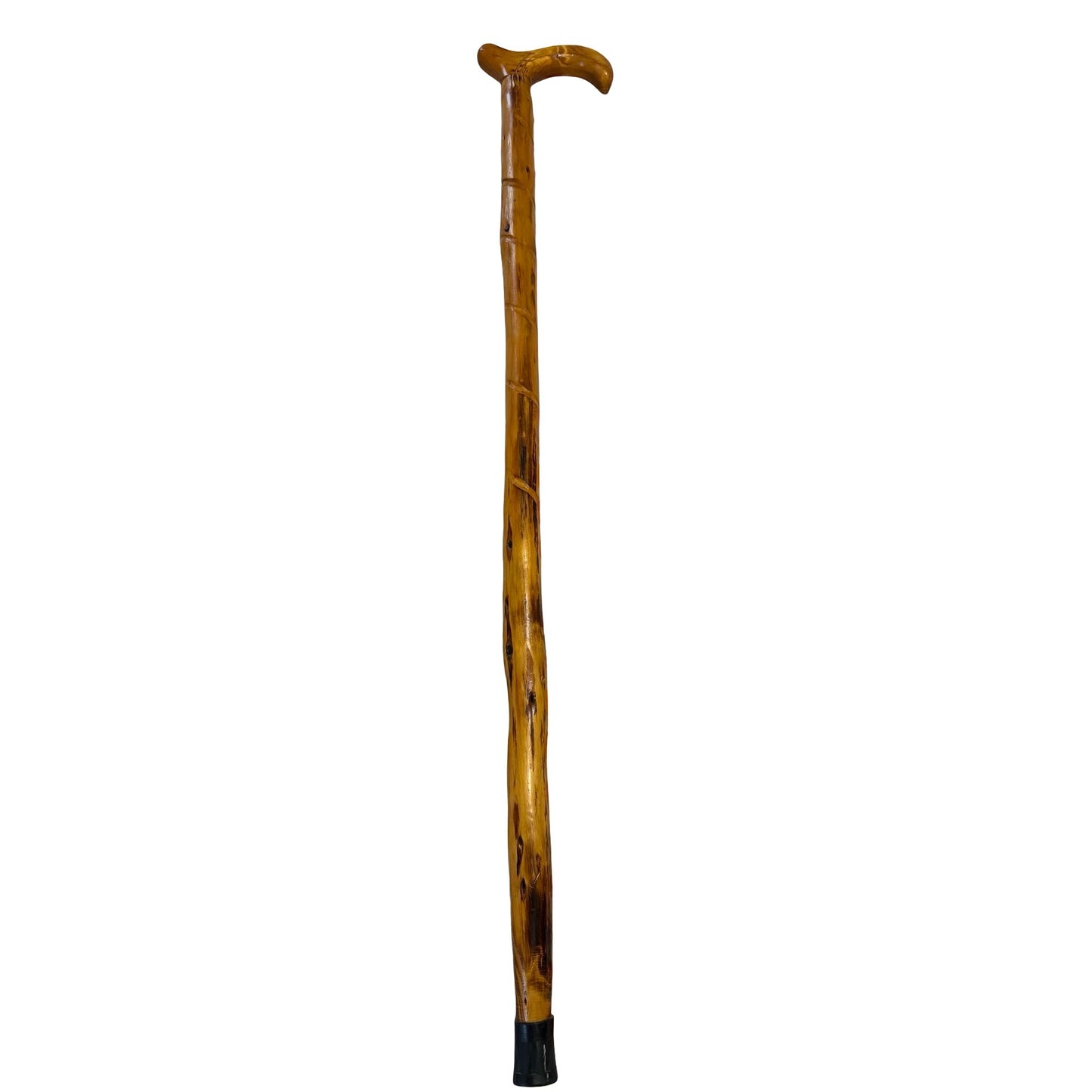 Vintage Hand Carved Wooden Walking Cane Rustic Crook Handle Spiral Shaft 35"