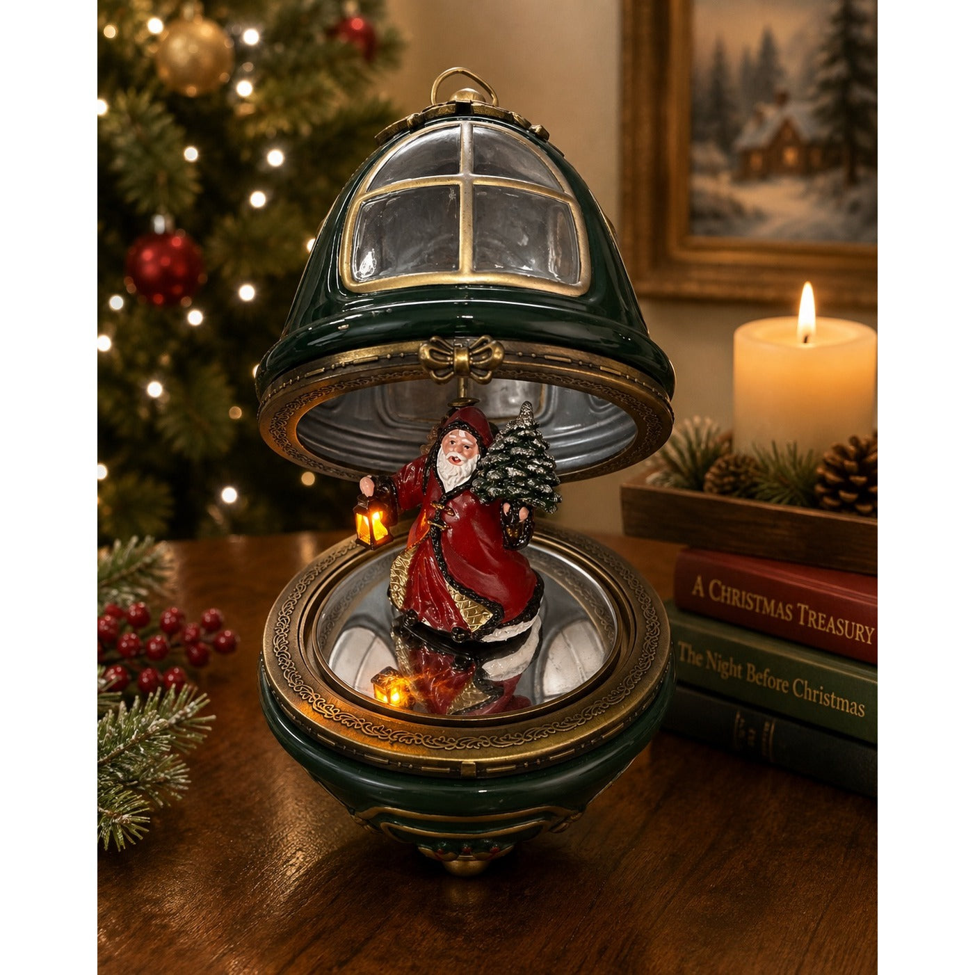 Vintage Mr. Christmas Animated Musical Santa Heirloom Egg Ornament Rotating Lighted