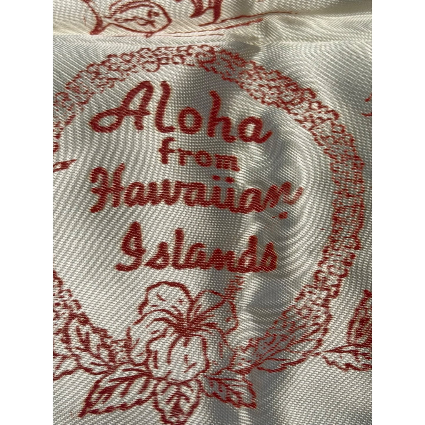 Vintage Aloha From Hawaiian Islands Satin Souvenir Scarf Hawaii Map Hula Girls