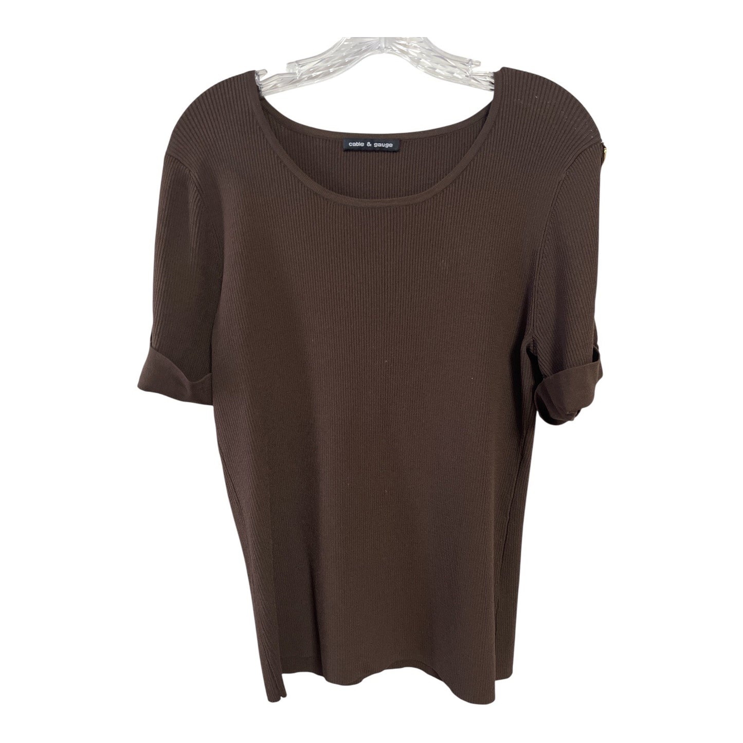 Cable & Gauge Women’s L Brown Ribbed Top – Gold D-Ring Sleeve Detail