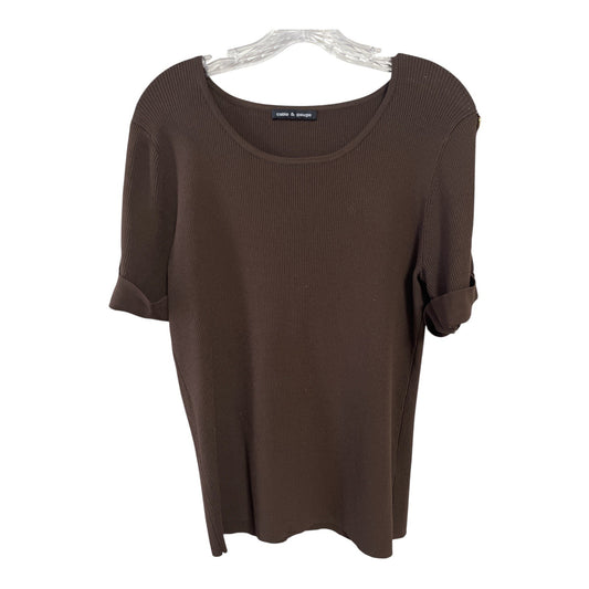Cable & Gauge Women’s L Brown Ribbed Top – Gold D-Ring Sleeve Detail