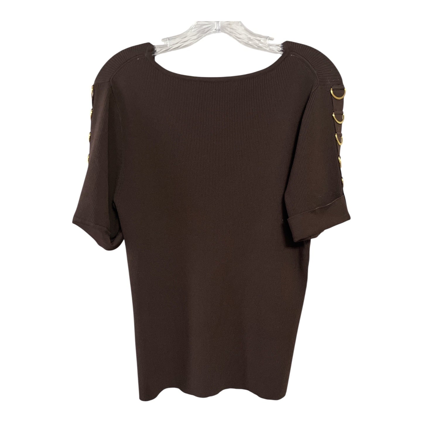 Cable & Gauge Women’s L Brown Ribbed Top – Gold D-Ring Sleeve Detail