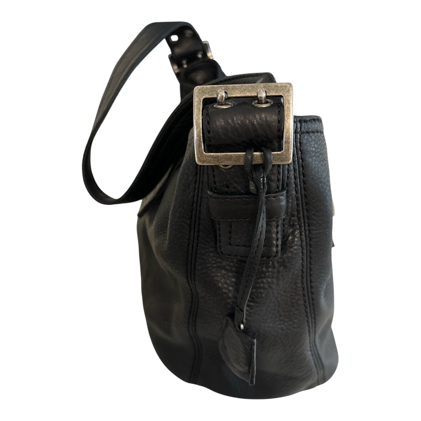 Banana Republic Black Leather Shoulder Bag – Buckle Flap Style – 2010s