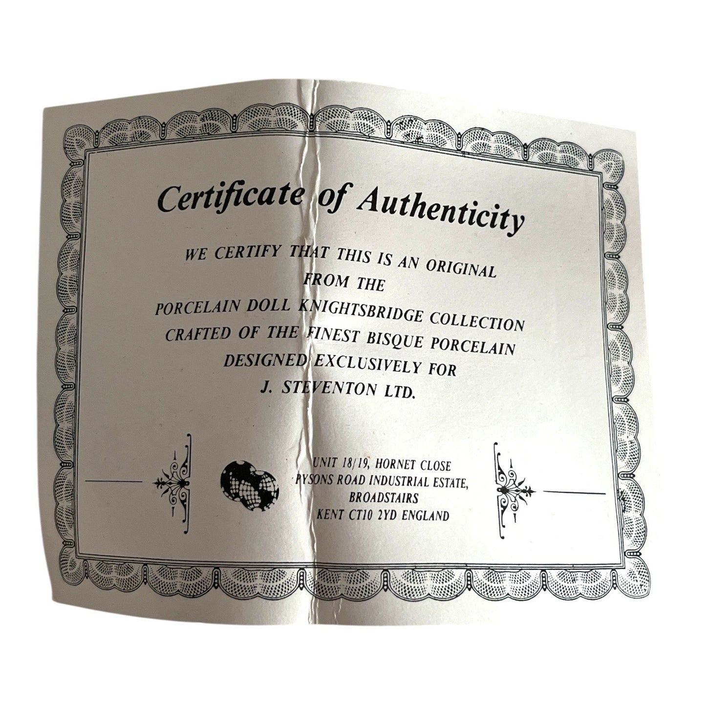 Knightsbridge Collection Porcelain Doll by J. Steventon Ltd with Stand, Box & Certificate