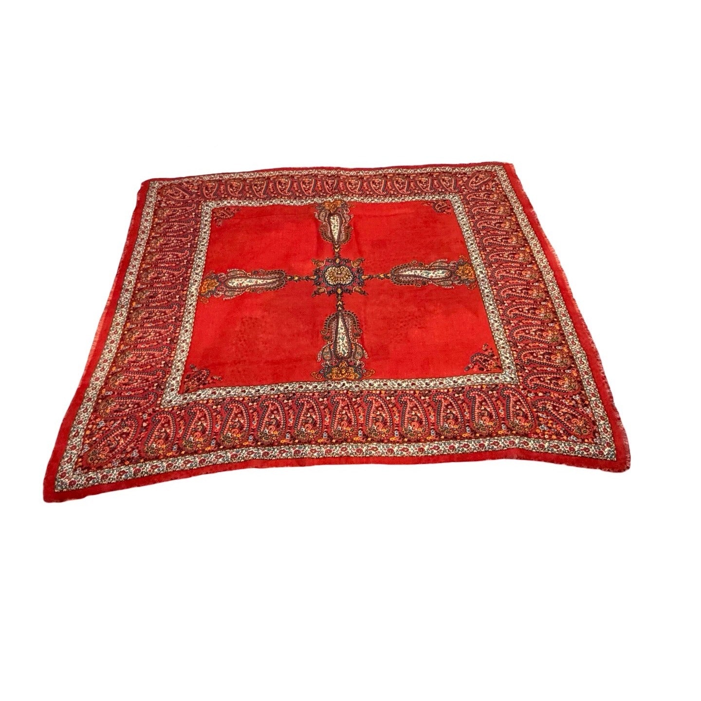 Art Institute of Chicago 100% Wool Persian Style Paisley Square Scarf 30" Red