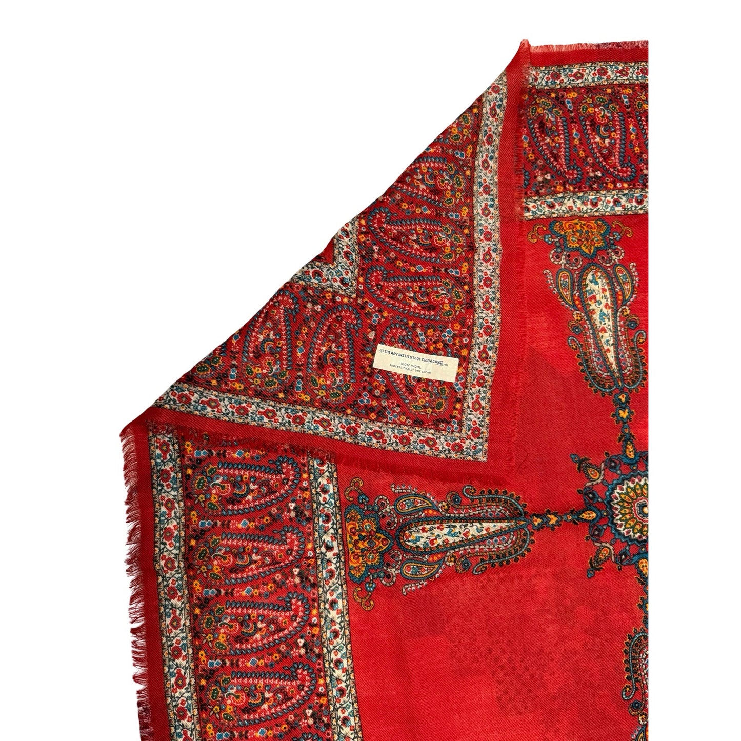 Art Institute of Chicago 100% Wool Persian Style Paisley Square Scarf 30" Red