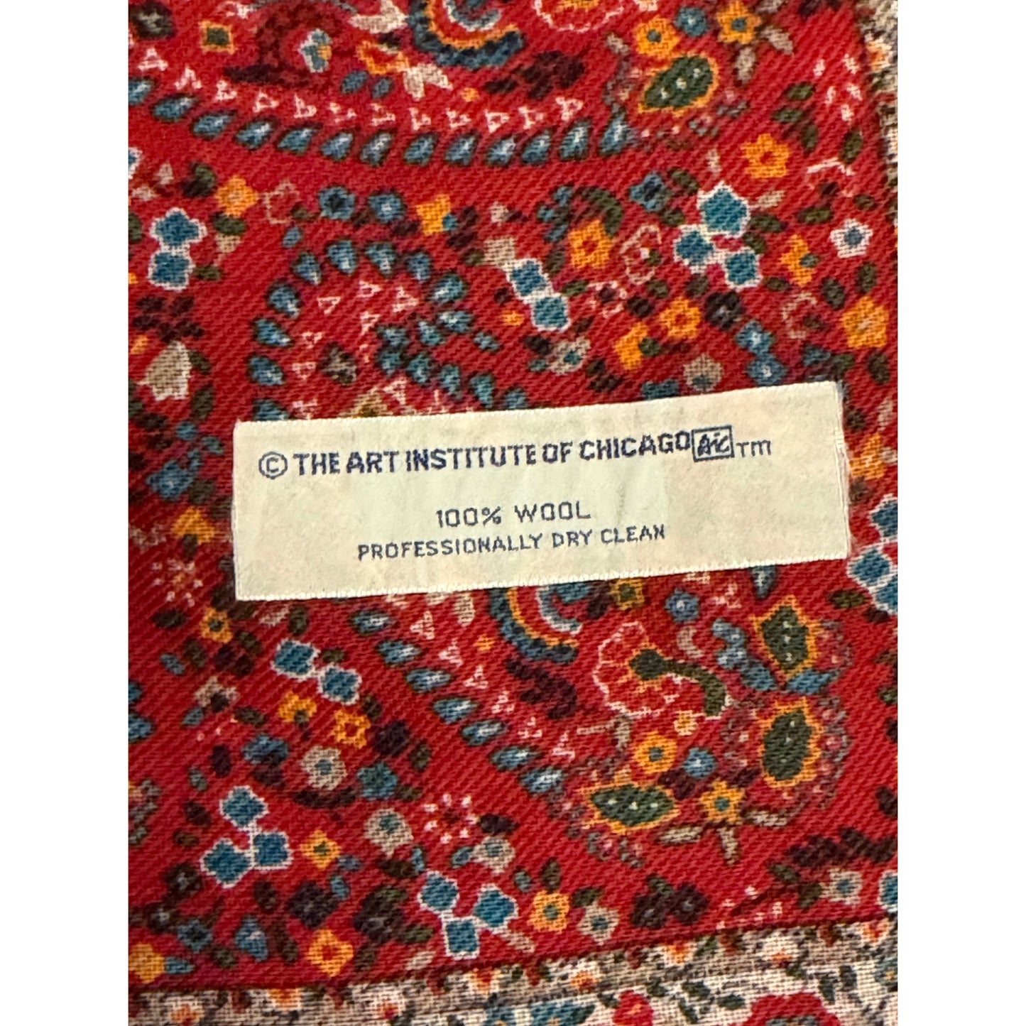 Art Institute of Chicago 100% Wool Persian Style Paisley Square Scarf 30" Red