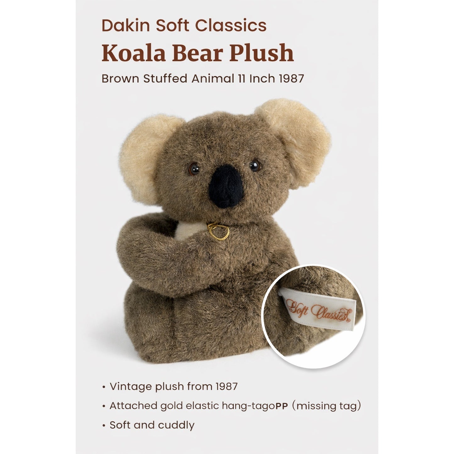 Dakin Soft Classics Koala Bear Plush Brown Stuffed Animal 11 Inch 1987