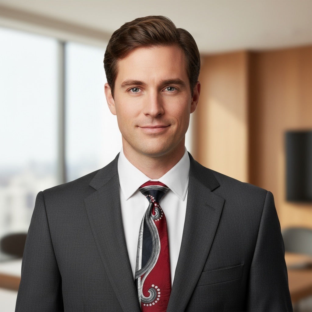 Vintage Erreuno Milano Silk Neck Tie Red Gray Abstract Swirl Y2K Design