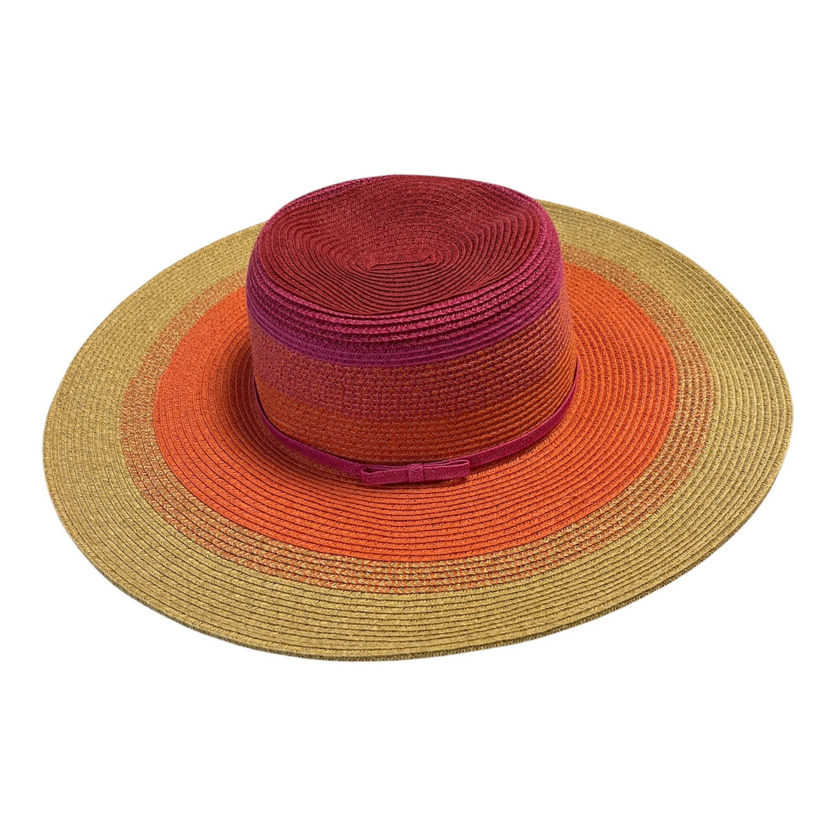 Nine West Colorblock Wide Brim Sun Hat Orange Burgundy Gold 16.5"