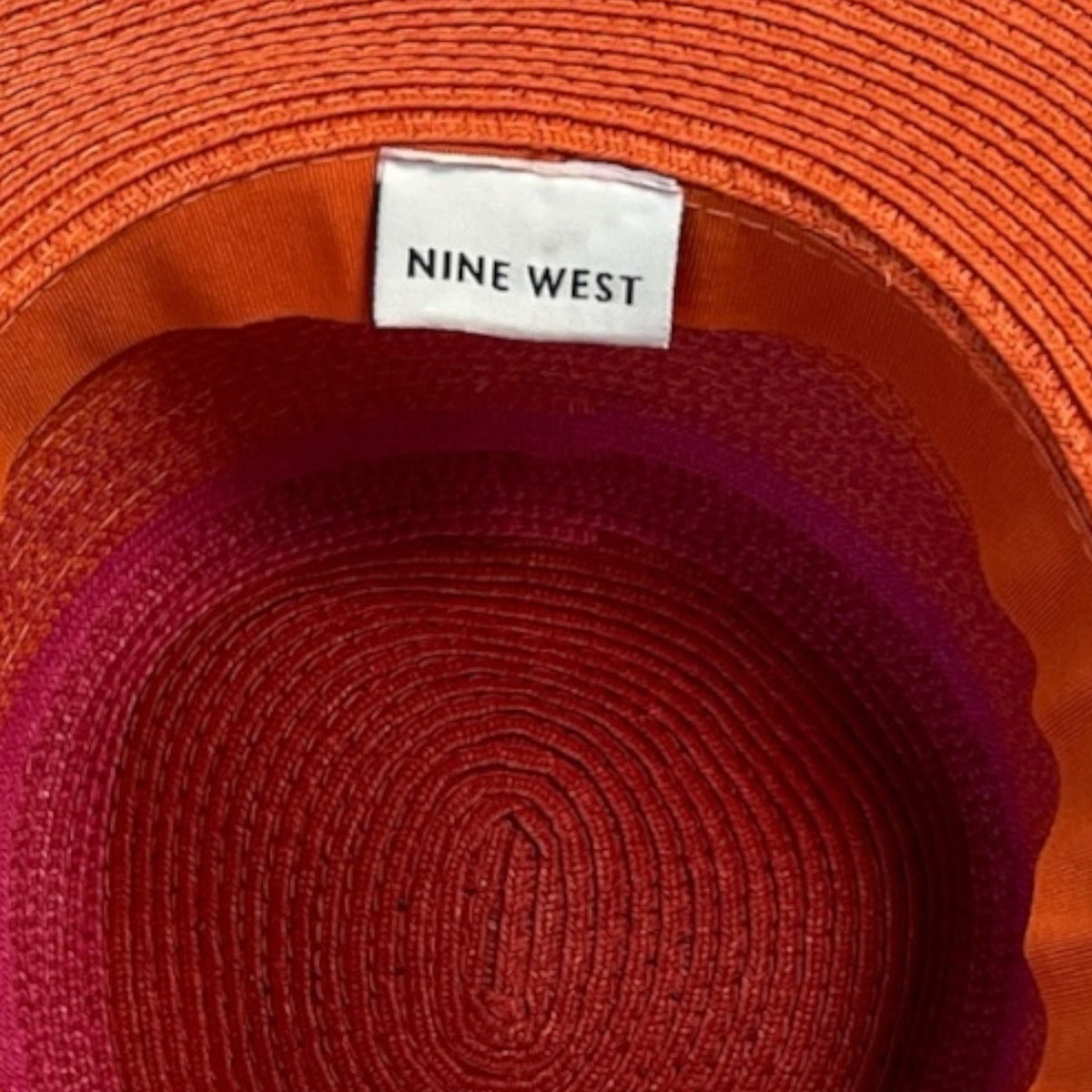 Nine West Colorblock Wide Brim Sun Hat Orange Burgundy Gold 16.5"