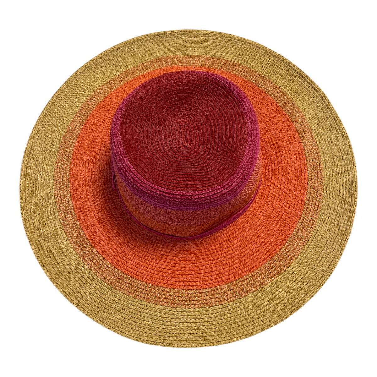 Nine West Colorblock Wide Brim Sun Hat Orange Burgundy Gold 16.5"