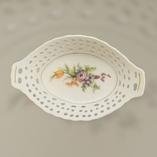 Vintage White Porcelain Decorative Dish Made in Japan – Floral Design with Gold Trim