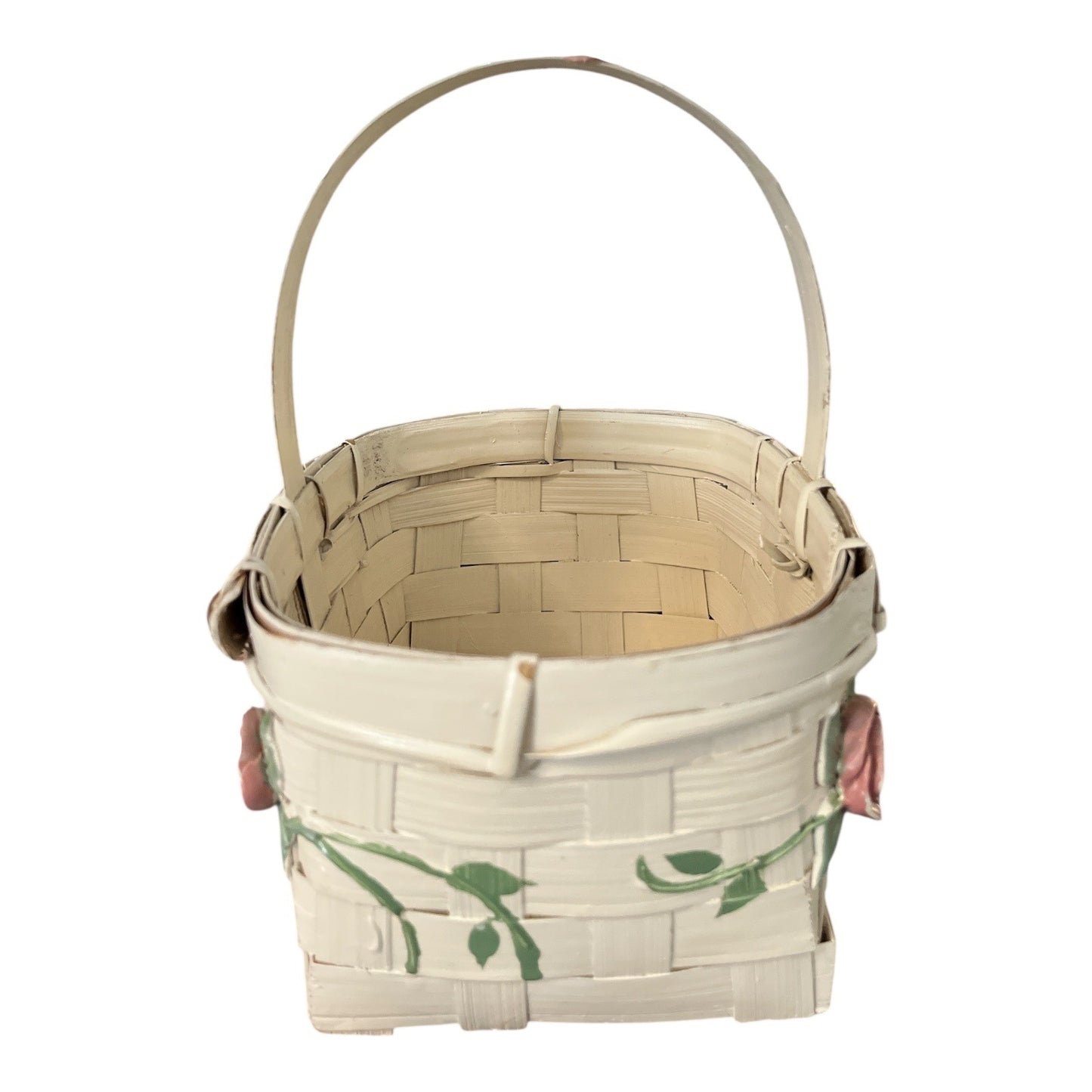 Vintage Woven Basket with Ceramic Roses – Hand-Painted – Made in the Philippines