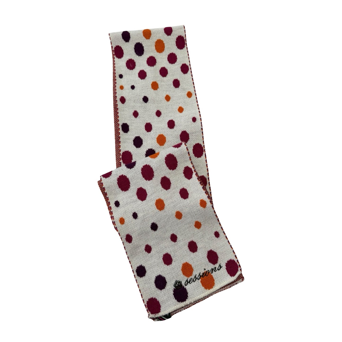 Sessions Y2K Polka Dot Knit Scarf Reversible Burgundy Orange Plum 72 Inch