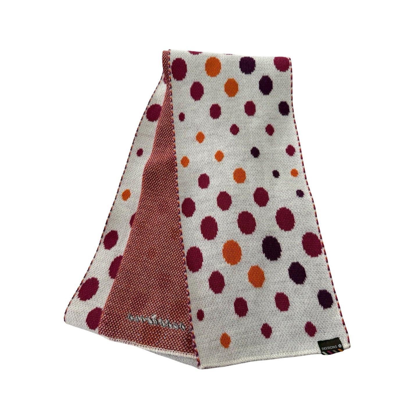 Sessions Y2K Polka Dot Knit Scarf Reversible Burgundy Orange Plum 72 Inch