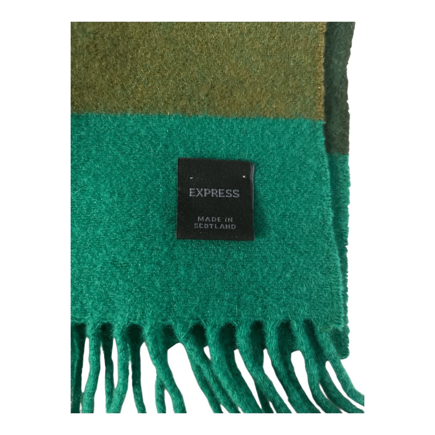 Vintage Express Scotland Wool Cashmere Scarf – Green & Olive Block Stripe