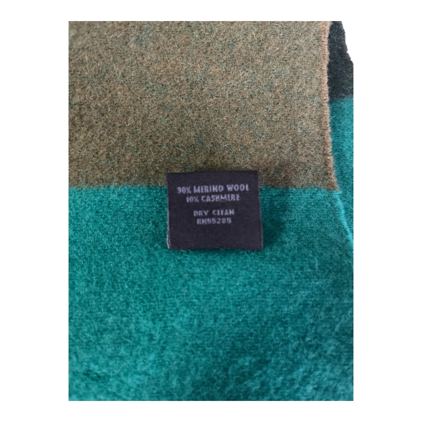 Vintage Express Scotland Wool Cashmere Scarf – Green & Olive Block Stripe